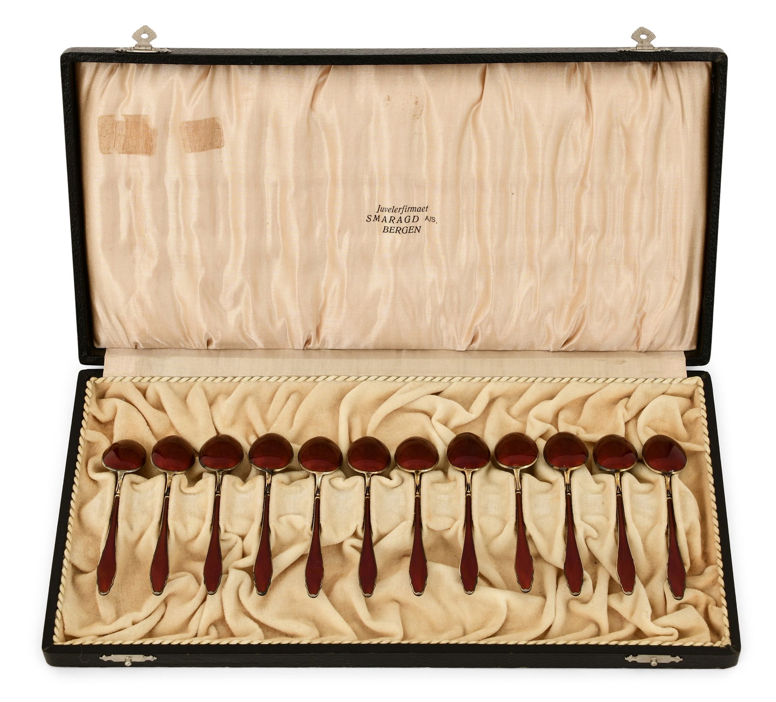 Set of 12 Gilt Sterling Silver & Enamel Spoons with Case (1 of 4)