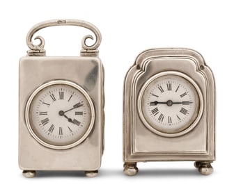 Two English Sterling Silver Desk Clocks