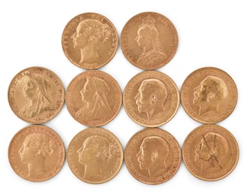 Lot of 10 British Gold Coins