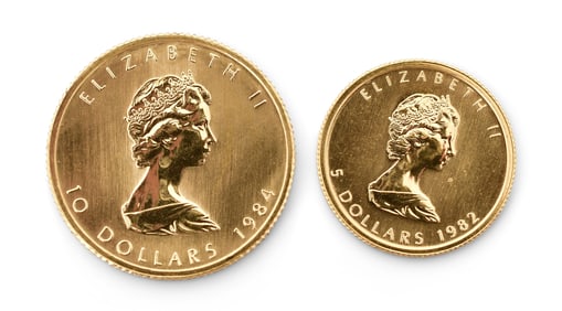 Two Canadian Elizabeth II Gold Coins, 1984 $10 and 1982 $5