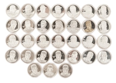 Lot of 31 Fine Silver Sports Medals, 1 Troy Ounce Each