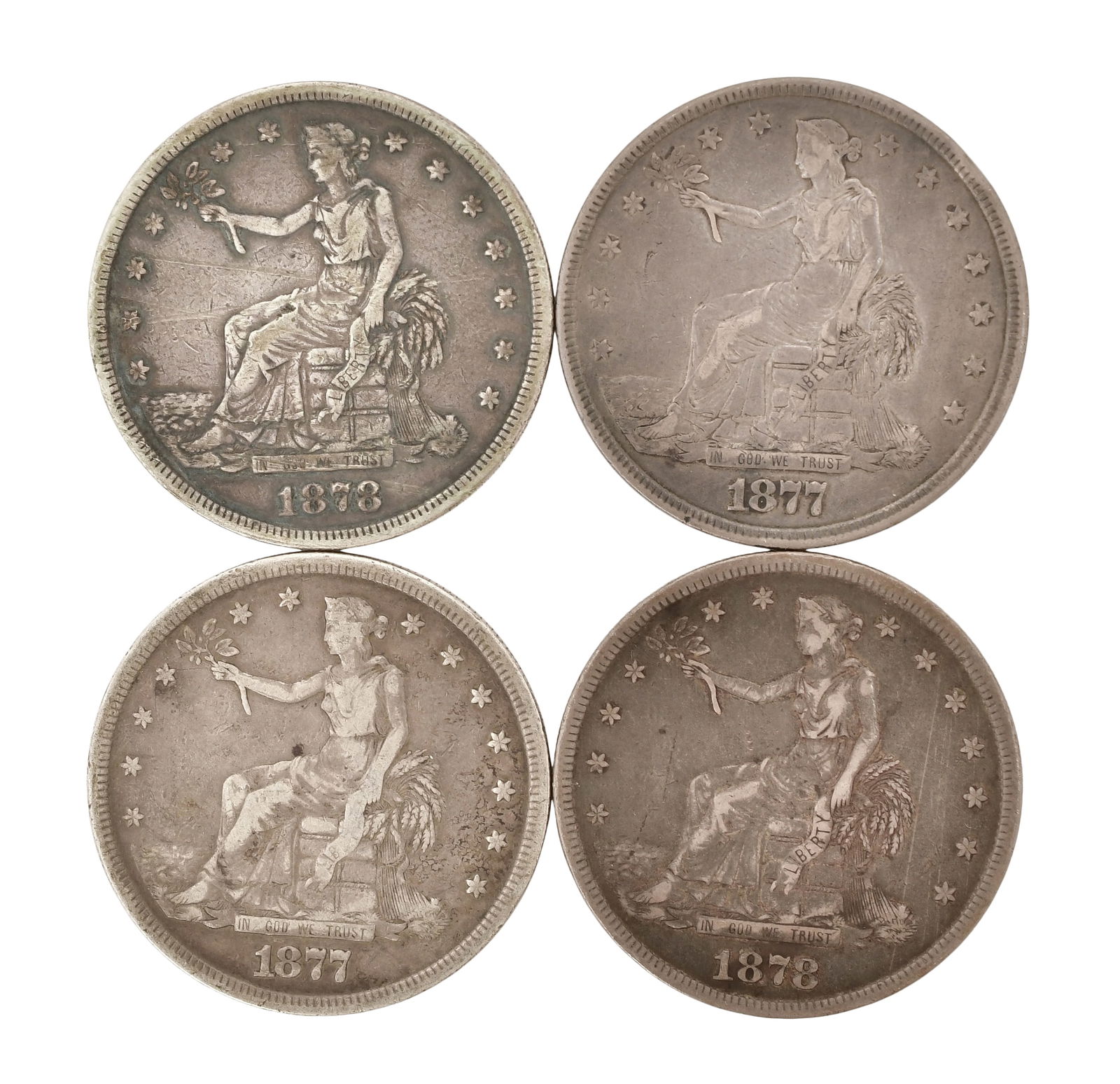 Four American Silver Trade Dollars (1 of 2)