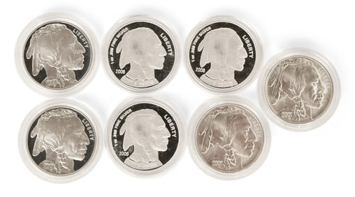 Seven American Buffalo Silver Dollars