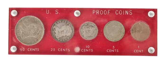 Early American U.S. Coin Set, 50 Cents, 25 Cents, 10 Cents, 5 Cents & 1 Cent