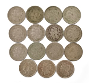 Lot of 15 Three Cent Nickels