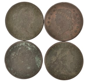 Four Early American One Cent Coins