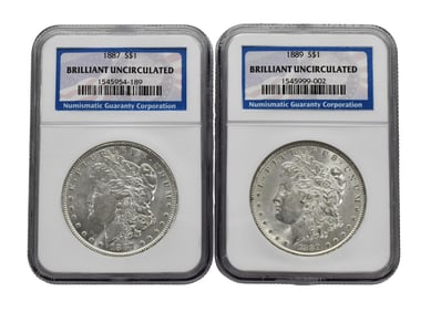 1887 & 1889 Brilliant Uncirculated Morgan Silver Dollars
