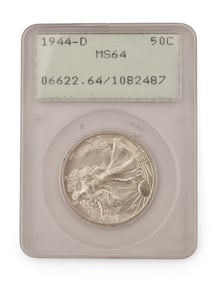 Graded 1944-D Walking Liberty Silver Half Dollar, MS64