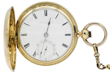 Waltham 14K Gold Model 1857 P.S. Bartlett Hunter-Case Key-Wind Pocket Watch with 10K Gold Chain