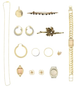 Group of 14K Gold Jewelry & Watch Parts