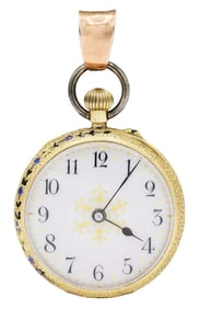 Halifax 18K Gold and Enamel Pocket Watch