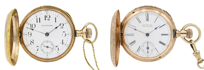 Two Waltham 14K Gold Hunter-Case Pocket Watches