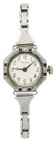 Waltham 18K White Gold, Diamond & Sapphire Wristwatch