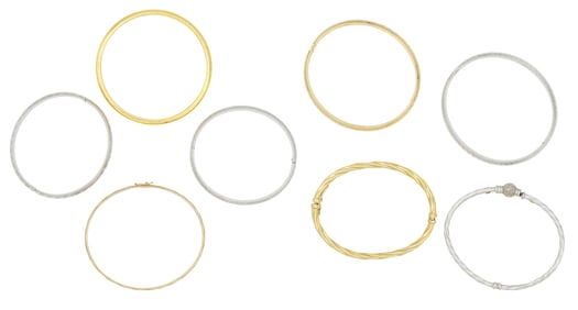 Group of Eight White & Yellow Gold Bangle Bracelets