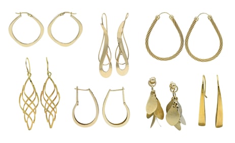Seven Pairs of 14K Yellow Gold Earrings