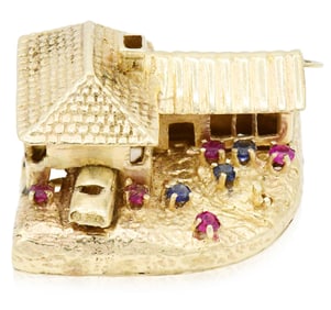 14K Yellow Gold, Sapphire & Ruby Mechanical Car & House Charm