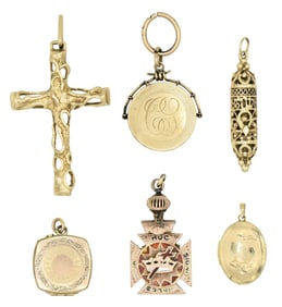 Group of Six Yellow Gold Pendants