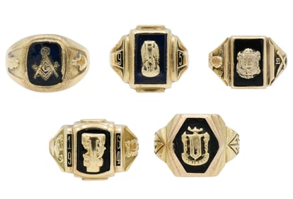 Group of Five 10K Yellow Gold Rings