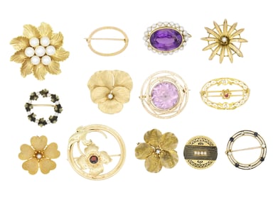 Group of Yellow Gold Brooches