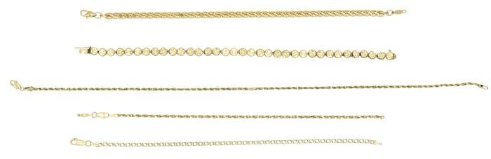 Group of Five 14K Yellow Gold Link Bracelets