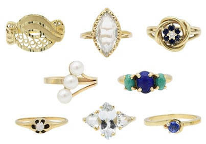 Group of Eight 14K Yellow Gold Rings