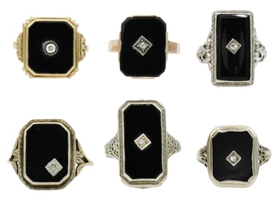 Group of Gold, Black Onyx & Diamond Rings