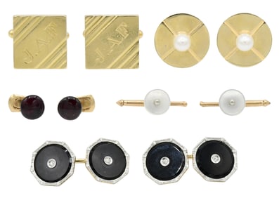 Group of 14K Yellow Gold Cufflinks & Studs