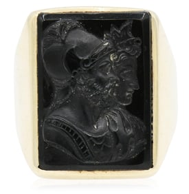 14K Yellow Gold & Black Onyx Roman Soldier Intaglio Ring