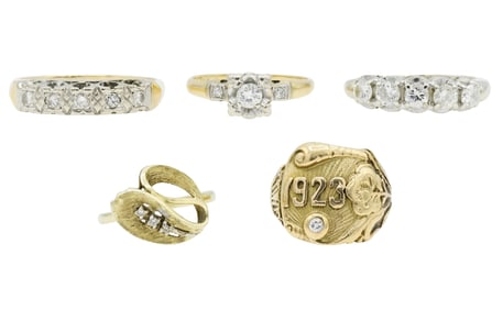 Group of Five 14K Gold & Diamond Rings