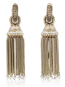 8K Yellow Gold & Pearl Tassel Earrings
