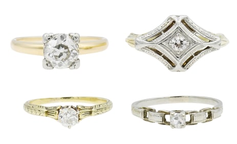 Group of Four Gold & Diamond Rings
