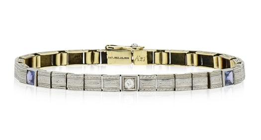 14K White Gold, Yellow Gold, Diamond & Sapphire Link Bracelet