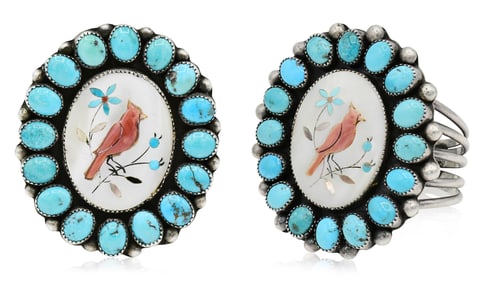 JW Sterling Silver, Turquoise, MOP, Abalone & Red Coral Demi Parure