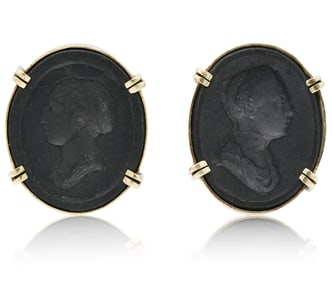14K Yellow Gold & Jet Intaglio Victorian Cufflinks