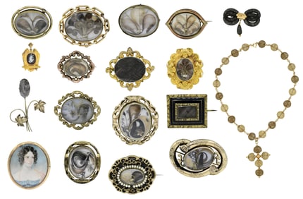 Lot of Victorian Hair Mourning Items