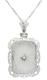 14K White Gold, Diamond & Camphor Glass Pendant Necklace