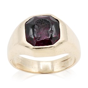14K Yellow Gold & Red Garnet Intaglio Ring