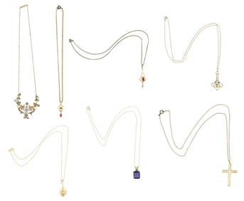 Group of Seven Yellow Gold Necklaces