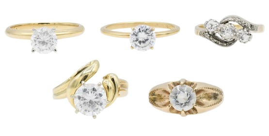 Group of Yellow Gold & Cubic Zirconia Rings