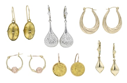 Six Pairs of Gold Earrings