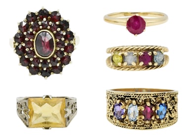 Group of Five 14K Yellow Gold Rings