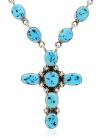 Running Bear Trading Gallup Sterling Silver & Turquoise Cross Pendant Necklace