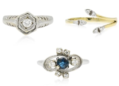 Three 14K Gold & Diamond Rings