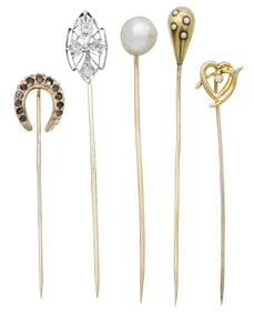 Group of Five Gold Stick Pins