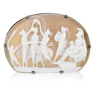 Sterling Silver, Mars, Venus & 3 Graces Carved Shell Cameo Brooch
