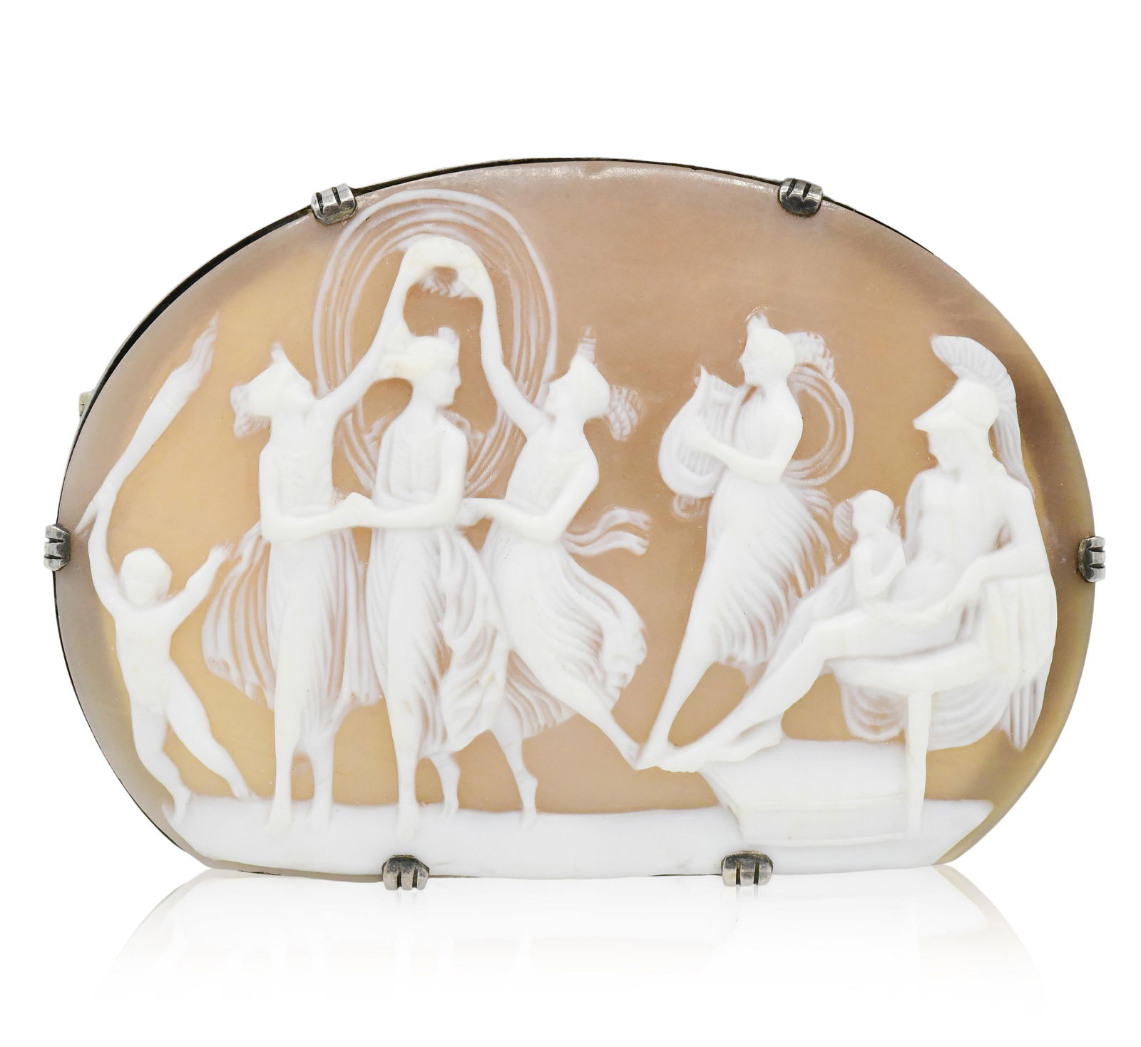 Sterling Silver, Mars, Venus & 3 Graces Carved Shell Cameo Brooch (1 of 2)