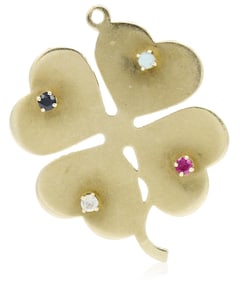14K Yellow Gold & Gemstone Four Leaf Clover Pendant