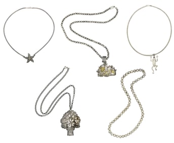 Group of Five Sterling Silver Necklaces