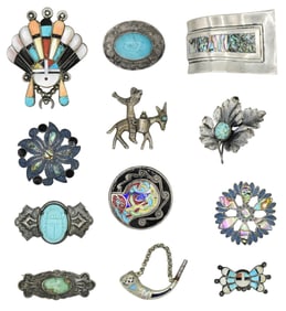 Group Of Sterling Silver Brooches & Pendants