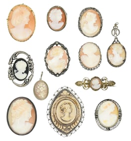 Group of Sterling Silver Cameo Brooches & Pendants